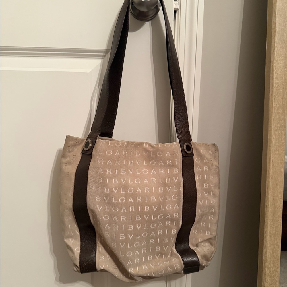 Bulgari Beige and Purple Tote Bag